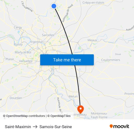 Saint-Maximin to Samois-Sur-Seine map