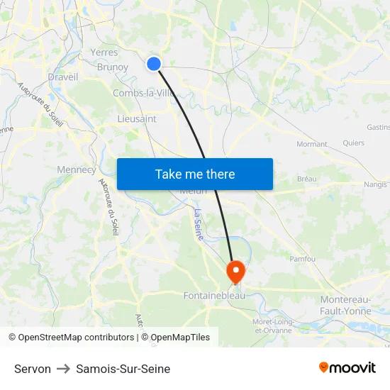 Servon to Samois-Sur-Seine map