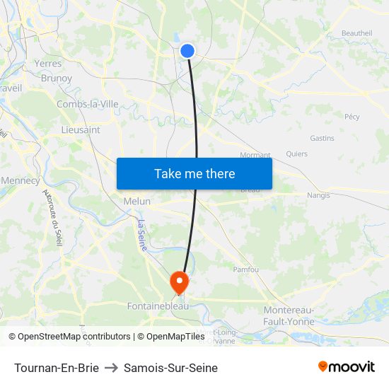 Tournan-En-Brie to Samois-Sur-Seine map