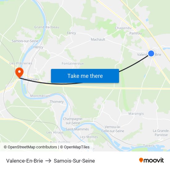 Valence-En-Brie to Samois-Sur-Seine map