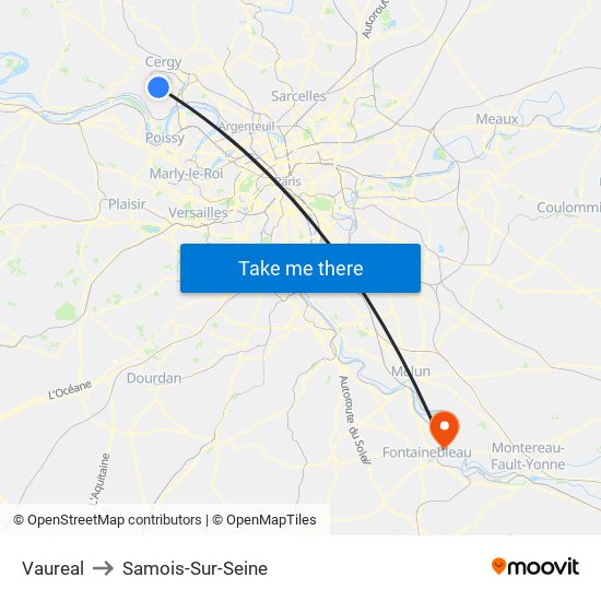 Vaureal to Samois-Sur-Seine map
