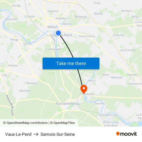 Vaux-Le-Penil to Samois-Sur-Seine map