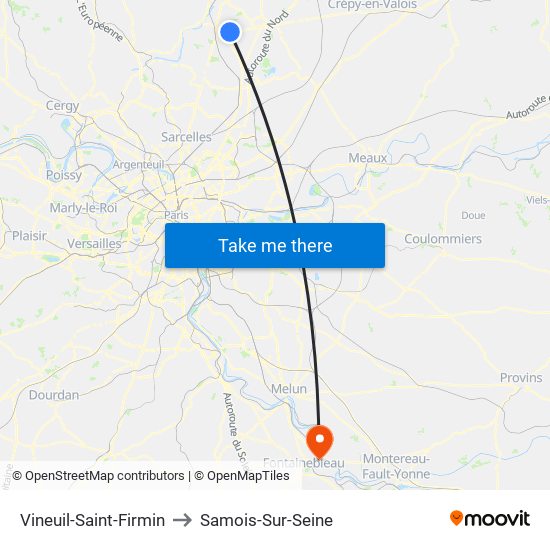Vineuil-Saint-Firmin to Samois-Sur-Seine map