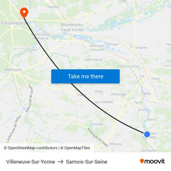 Villeneuve-Sur-Yonne to Samois-Sur-Seine map