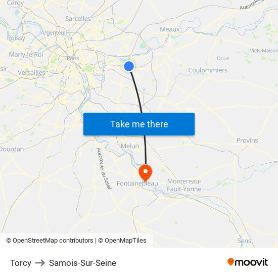 Torcy to Samois-Sur-Seine map