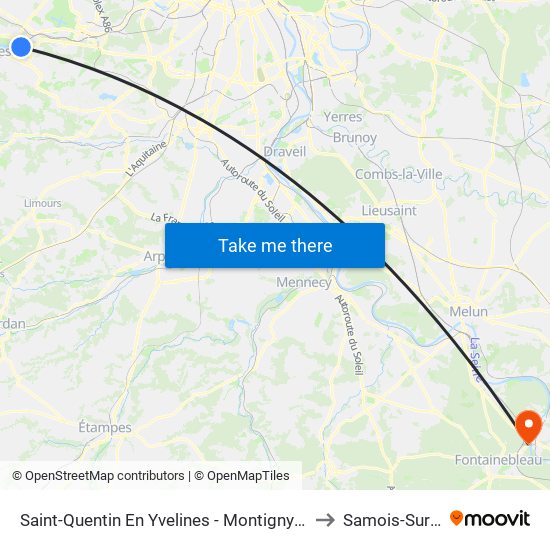 Saint-Quentin En Yvelines - Montigny-Le-Bretonneux to Samois-Sur-Seine map