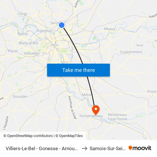Villiers-Le-Bel - Gonesse - Arnouville to Samois-Sur-Seine map