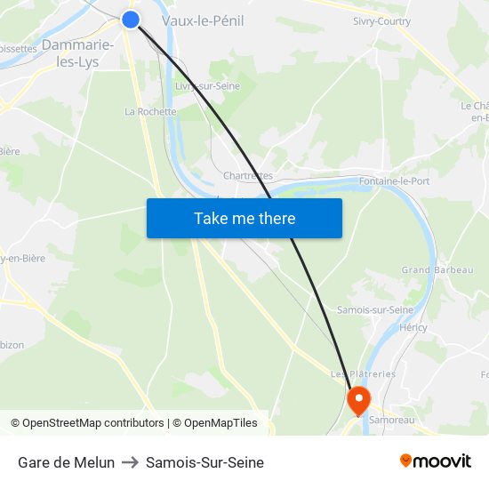 Gare de Melun to Samois-Sur-Seine map