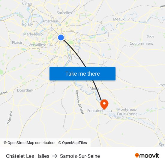 Châtelet Les Halles to Samois-Sur-Seine map