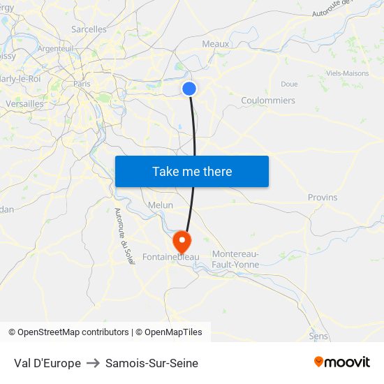 Val D'Europe to Samois-Sur-Seine map