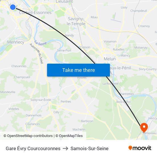 Gare Évry Courcouronnes to Samois-Sur-Seine map