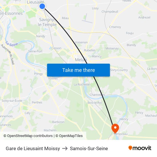 Gare de Lieusaint Moissy to Samois-Sur-Seine map