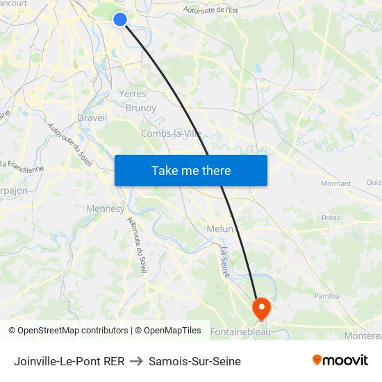 Joinville-Le-Pont RER to Samois-Sur-Seine map