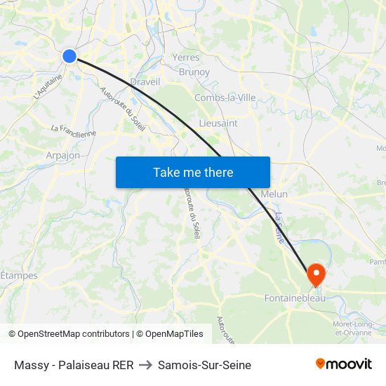 Massy - Palaiseau RER to Samois-Sur-Seine map