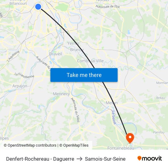 Denfert-Rochereau - Daguerre to Samois-Sur-Seine map