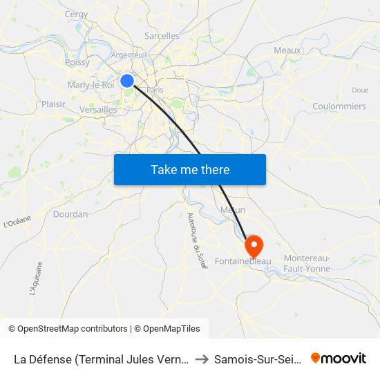 La Défense (Terminal Jules Verne) to Samois-Sur-Seine map