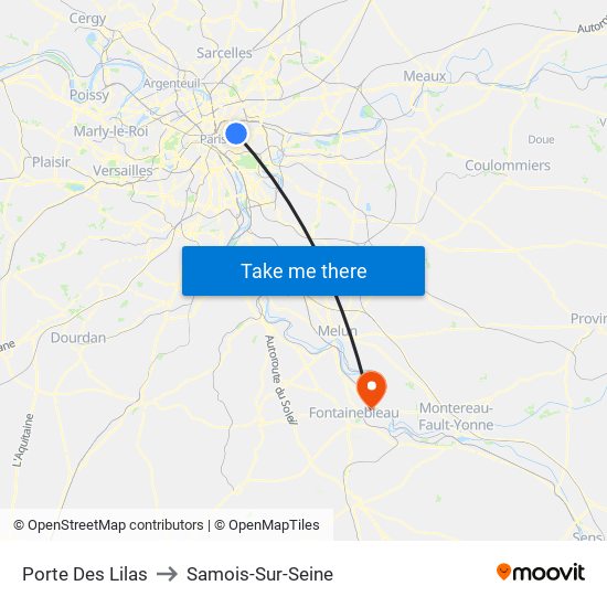 Porte Des Lilas to Samois-Sur-Seine map