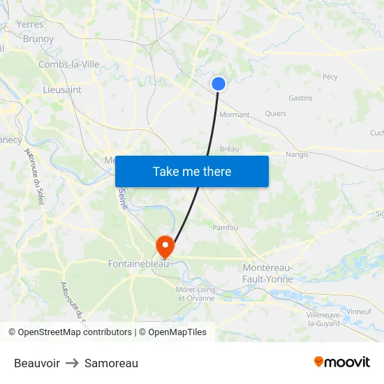 Beauvoir to Samoreau map