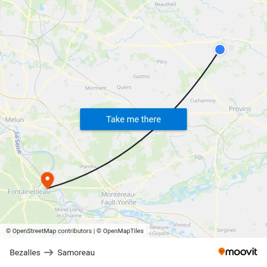 Bezalles to Samoreau map