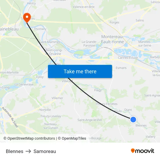 Blennes to Samoreau map