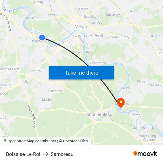 Boissise-Le-Roi to Samoreau map