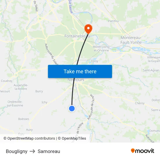 Bougligny to Samoreau map