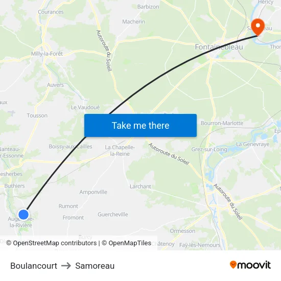 Boulancourt to Samoreau map