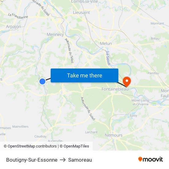 Boutigny-Sur-Essonne to Samoreau map