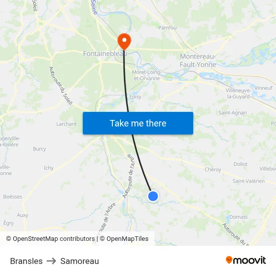 Bransles to Samoreau map