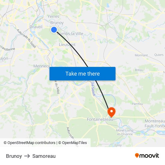 Brunoy to Samoreau map
