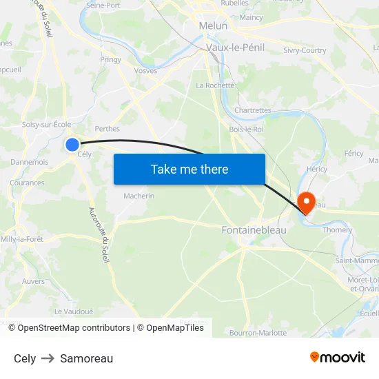 Cely to Samoreau map