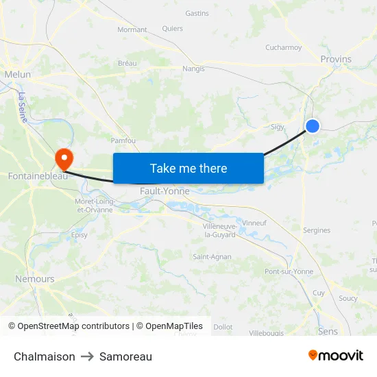 Chalmaison to Samoreau map