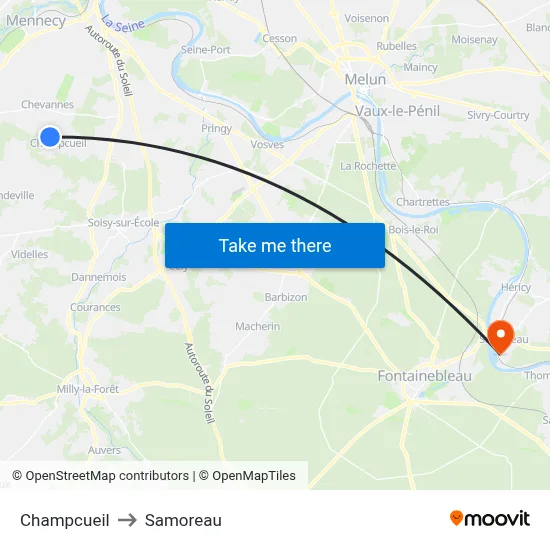 Champcueil to Samoreau map
