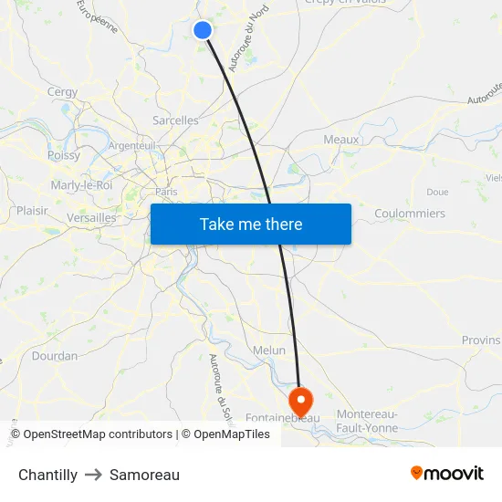 Chantilly to Samoreau map