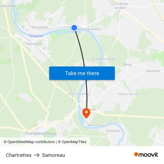 Chartrettes to Samoreau map