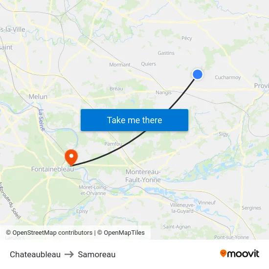 Chateaubleau to Samoreau map
