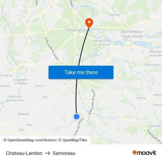 Chateau-Landon to Samoreau map