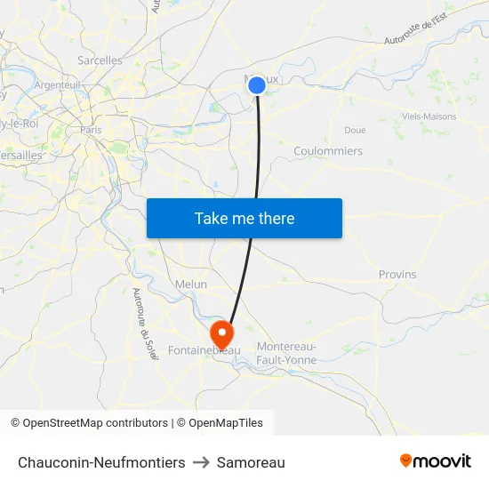Chauconin-Neufmontiers to Samoreau map