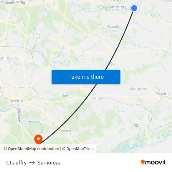 Chauffry to Samoreau map