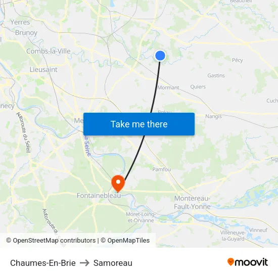 Chaumes-En-Brie to Samoreau map