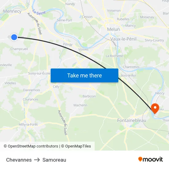 Chevannes to Samoreau map