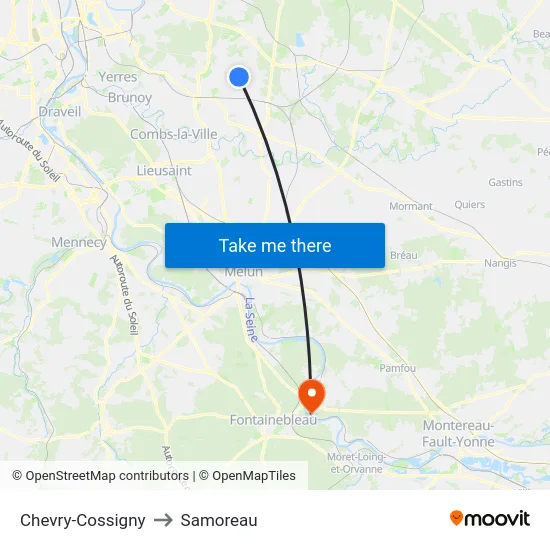 Chevry-Cossigny to Samoreau map