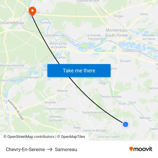 Chevry-En-Sereine to Samoreau map