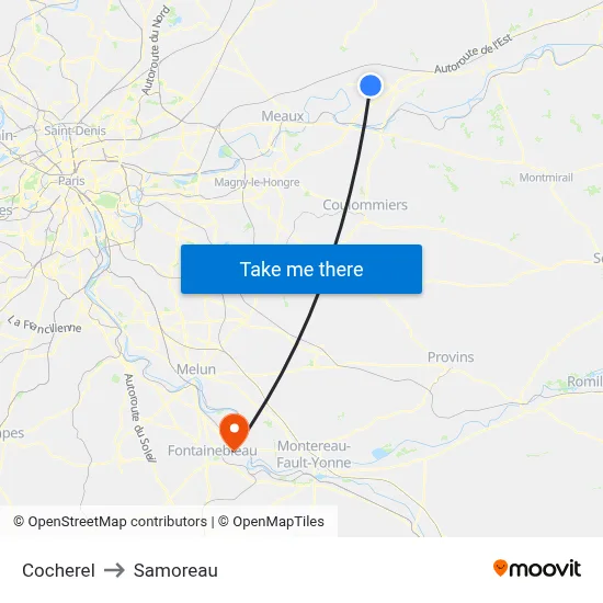 Cocherel to Samoreau map