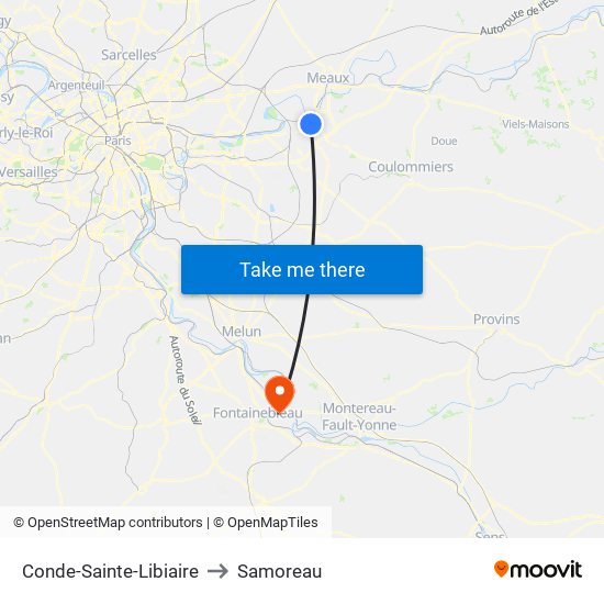 Conde-Sainte-Libiaire to Samoreau map