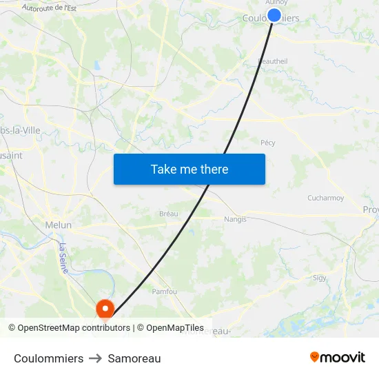 Coulommiers to Samoreau map
