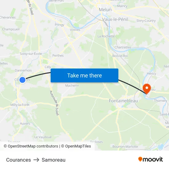 Courances to Samoreau map