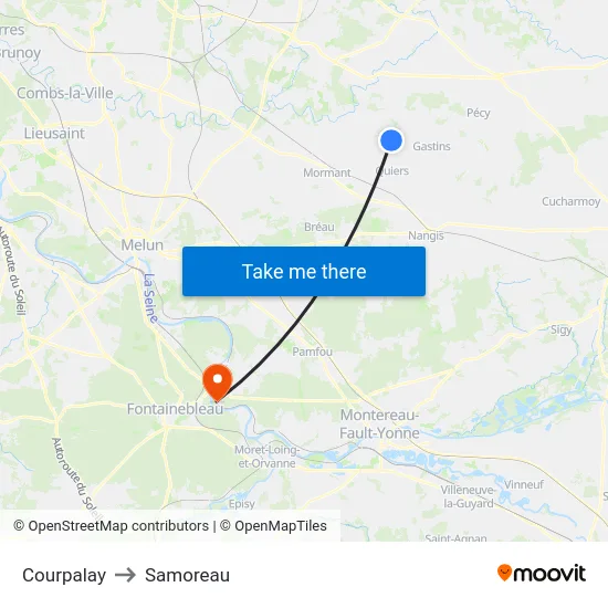 Courpalay to Samoreau map