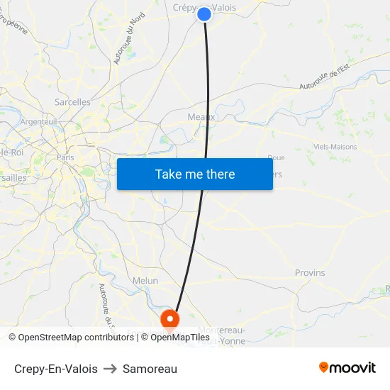 Crepy-En-Valois to Samoreau map