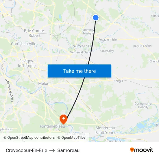 Crevecoeur-En-Brie to Samoreau map